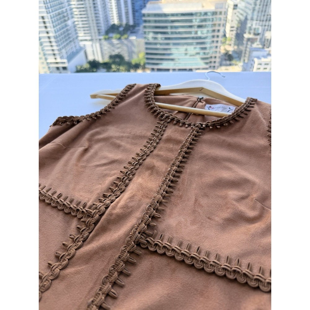 Nanette Lepore Cognac‎ Camel Faux Suede Dress 4 Boho Chic Western Cowgirl